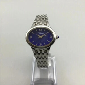 Steel by Design Watch Women 30mm Silver Tone Oval Blue Dial
